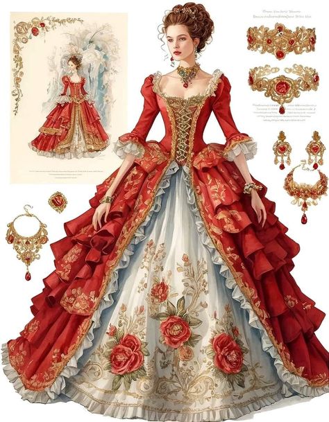 Portuguese Dress Traditional, Red Colonial Dress, French 1700s Fashion, 1700s Royal Fashion, 1870s Dress Ball Gowns, Victorian Royal Dress, Spanish Traditional Clothing, Royal Dresses Princesses, Tudor Dress Princesses