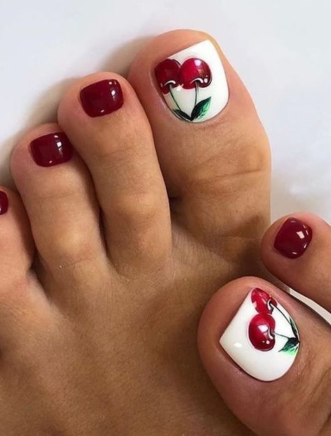 Red Toenail Designs, Toenail Designs Summer, Pretty Pedicures, Red Toenails, Toenail Designs, Pedicure Nail Designs, Gel Toe Nails, Toe Nail Color, Pretty Toe Nails