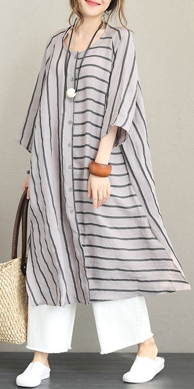 Tunik Linen, Pretty Dresses Casual, Desi Wear, Striped Linen Shirt, Linen Fashion, Mode Boho, Linen Shirt Dress, Chic Casual, Stylish Dress Designs