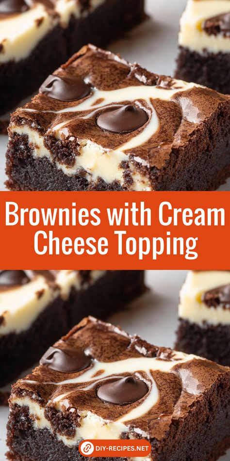 Add a twist to your brownies with this Cream Cheese Topping! These brownies are rich, fudgy, and beautifully swirled with creamy cheesecake. Brownie Cream Cheese Bars, Cream Cheese Box Brownies, Brownies With Cream Cheese Filling, Cheesecake Topped Brownies, Brownie And Cream Cheese Recipes, Dessert Recipes Using Cream Cheese, Cream Cheese Brownies From Box Recipes, Brownie Add In Ideas, Cheesecake Brownies From Box Recipes