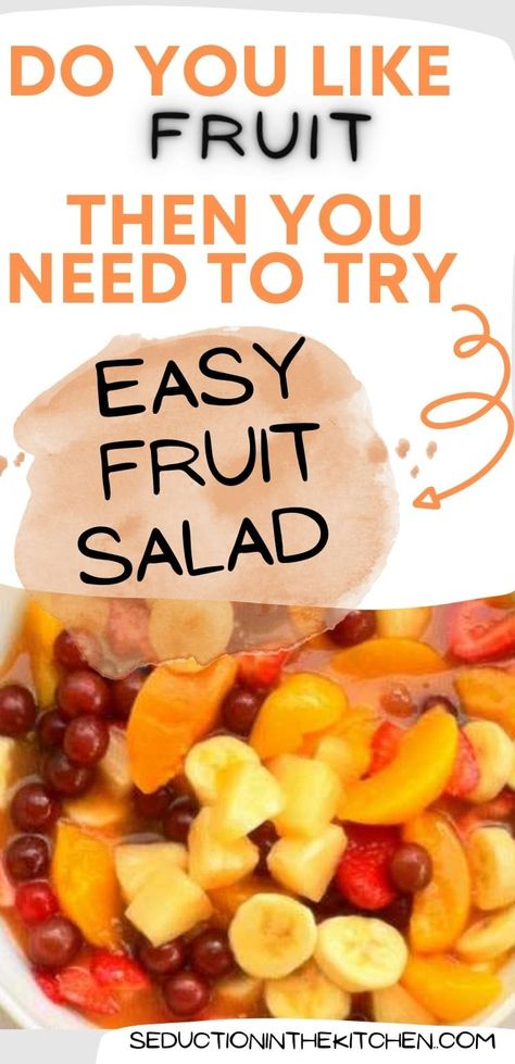 Looking for a fruit salad recipe? This easy fruit salad is a sweet fruit salad recipe. The fruit salad dressing is what makes this a very delicious salad! | SeductionInTheKitchen.com #fruitsalad #fruitsaladdressing #EasyfruitSalad Fruit Salad Recipe With Cream Cheese, Cheap Fruit Salad For A Crowd, Refreshing Fruit Salad, Fruit Salad With Frozen Fruit, Fruit Salads For Parties Potlucks, Easy Fruit Salad Recipes Simple, Fruit Salad Dressing Recipe Simple, Dressing For Fruit Salad Simple, Fruit Salad With Canned Fruit