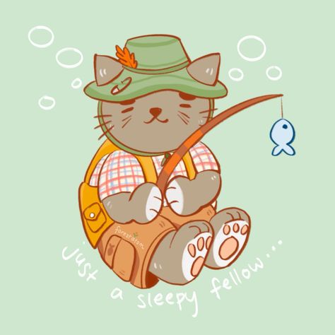 a retired fisherman cat inspired by all the cute japanese grandpa / ojichan おじいちゃん I would often see fishing around Hokkaido 🥺🩵 …beyond everything else in this life my #1 ultimatel goal is to one day be like them and emulate their immaculate vibes 😤 #art #drawing #illustration #cutecat #ojichan #procreate #digitalart #sketchbook #sticker #artist #sketch #draw #painting #characterdesign #cute #animalcrossing #retired #kimatom Cat And Fish Drawing, Fisherman Illustration, Cat With Fish In Mouth Drawing, Cat With Fish Drawing, Cat Fishing Drawing, Cat Fishing Illustration, Cute Animal Illustration, Fish Drawings, Animal Illustration