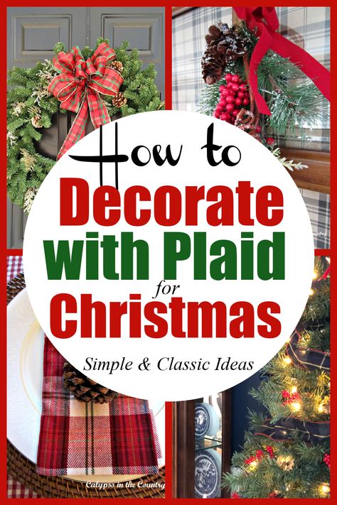 Collage of plaid Christmas decor - bows, napkins and ribbon Christmas Tree Plaid Theme, Plaid Christmas Decor Ideas, Decorating With Plaid, Plaid Party Decorations, Kept Recipes, Tartan Christmas Decorations, Plaid Aesthetic, Tartan Plaid Pillows, Plaid Gift Wrapping