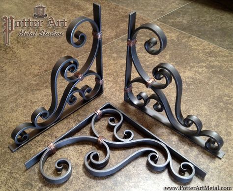 A blog featuring custom ornamental metalwork by Potter Art Metal Studios, including wrought iron and lighting such as chandeliers,and gas lanterns. Wrought Iron Corbels, Iron Corbels, Wrought Iron Furniture, Rod Iron, Wrought Iron Design, Wrought Iron Decor, Blacksmith Projects, Iron Brackets, Astuces Diy