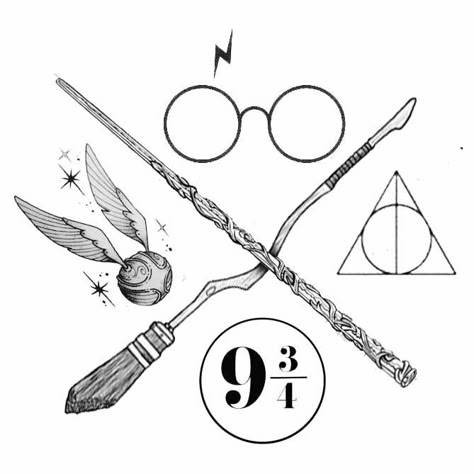 Harry Potter Glasses Tattoo, Harry Potter Flash Tattoo, Harry Potter Symbols Art, Tatuajes Harry Potter, Harry Potter Tattoo Unique, Harry Potter Stencils, Tattoo Harry Potter, Harry Potter Symbols, Bolt Tattoo