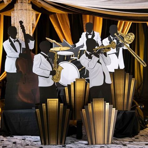 My jazz band for the roaring 20's!!! Jazz Themed Party, Harlem Nights Theme Party, 1920 Theme, Harlem Nights Party, Harlem Nights Theme, Large Party Props, Roaring 20s Theme, Gatsby Birthday Party, Twenties Party