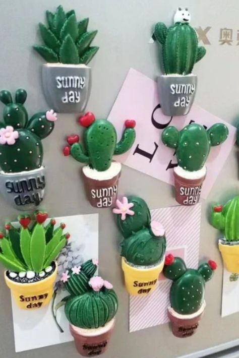 Amazing Cactus Magnet. Bring a touch of the desert to your kitchen or office with this set of 6pcs Cactus Magnets. These fun fridge magnets feature adorable desert succulents, cacti, and flower plant designs that instantly add charm to any magnetic surface. Whether you're using them to decorate your refrigerator, magnet board, whiteboard, or calendar, these magnets are sure to liven up your space. Diy Cute Magnets, Fridge Magnet Ideas, Clay Magnets Diy Fridge, Refrigerator Magnets Diy, Cute Fridge Magnets Diy, Fridge Magnets Ideas Creative, Easy Clay Fridge Magnets Diy, Diy Magnets Fridge, Clay Fridge Magnets Diy