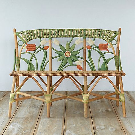 floral rattan bench Floral Bench, Rattan Bench, Floral Furniture, Rattan Chair, Rattan Furniture, Wicker Furniture, Eclectic Home, Decorating Your Home, The Back