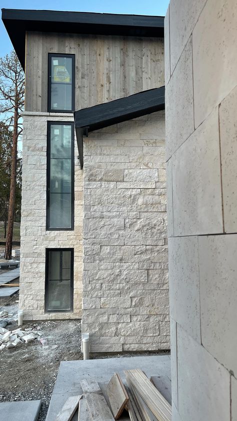 misaliddiard on Instagram: Our exterior is stucco in White Dove by BJM, limestone, and barnboard. The barnboard adds warmth and gives our home the Texas Hill Country… Austin White Limestone Exterior, Austin Limestone Exterior, Texas Hill Country Homes Exterior, Limestone Exterior House, Modern Stone Exterior, Misa Liddiard, Modern Mountain Home Interiors, Limestone House Exterior, Hill Country Modern