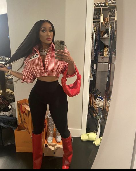 Red Shirt Outfit Black Women, Red Accents Outfit, Red And Black Outfits Black Women, Red And White Outfit Black Women, Christmas Outfit Ideas For Black Women, Baddie Valentines Day Outfit, Christmas Outfit Black Women, Valentines Day Outfits Baddie, Red Outfits Black Women