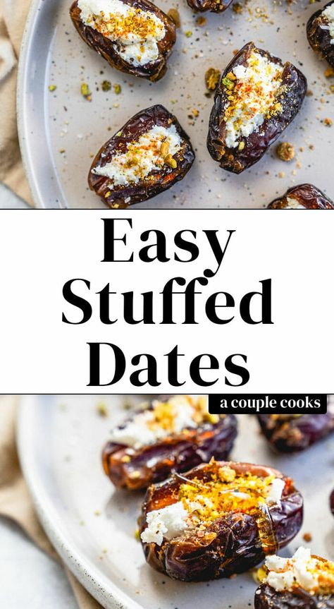 Here's an easy finger food recipe: goat cheese stuffed dates! They're quick to make, and the sweet and savory combo keeps everyone coming back for more. #dates #stuffed #vegetarian #fingerfood #party #appetizer Goat Cheese Stuffed Dates, Cheese Stuffed Dates, Dates Stuffed, Easy Finger Food, Cold Dip Recipes, Salad Dressing Recipes Healthy, Stuffed Dates, Fingerfood Party, Date Recipes