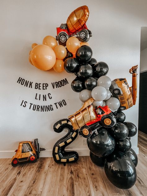 Modern Truck Birthday Party, Two Tough Birthday, Second Bday Theme, Trucking Into Two Birthday, Im Digging Being 2 Birthday Decorations, Low Key 2nd Birthday Party, 2 Year Bday Party Ideas, Two Truck Birthday, Diggin Being 2