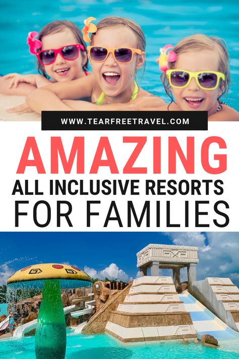 Check out these amazing all inclusive resorts for families! These are the best resorts in Mexico and the Caribbean for kids. These family friendly resorts have everything from kids clubs, waterparks and great beaches. If you are looking for the best resorts for kids, check out our favourites in this article. #familyvacation #familytravel #travelwithkids Family Friendly All Inclusive Resorts, Best Resorts For Kids, All Inclusive Resorts For Families, Best Vacations With Kids, Resorts In Mexico, All Inclusive Beach Resorts, Resorts For Kids, Kid Friendly Resorts, Skarsgard Family