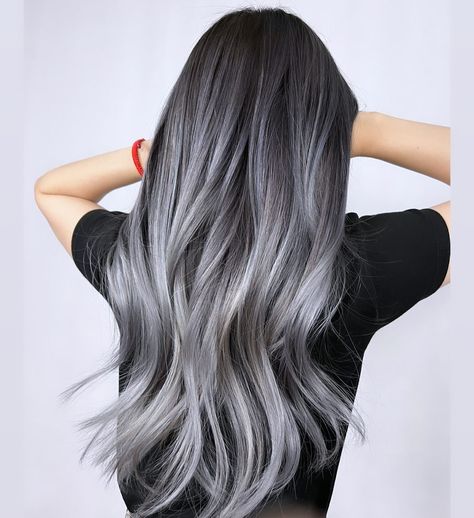 Balayage Grey, Balayage On Black Hair, Black Hair Ideas, Ash Gray Hair Color, Straight Hair Highlights, Best Balayage, Ash Grey Hair, Dark Grey Hair, Grey Ombre Hair