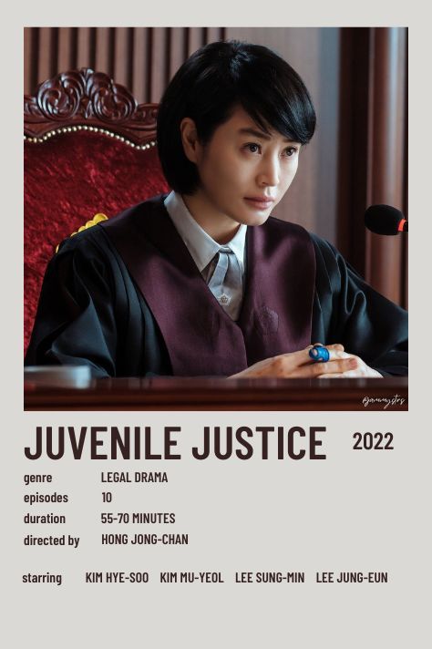 A tough judge balances her aversion to minor offenders with firm beliefs on justice and punishment as she tackles complex cases inside a juvenile court. https://www.netflix.com/us/title/81312802?s=a&trkid=13747225&t=cp&vlang=en&clip=81577482 #JaSeries2022 kdrama poster Juvenile Justice Kdrama Poster, Kdrama Recommendation, Kdrama Poster, Juvenile Justice, Lee Sung Min, Polaroid Posters, Korean Drama Series, Kim Min Seok, Korean Drama Movies