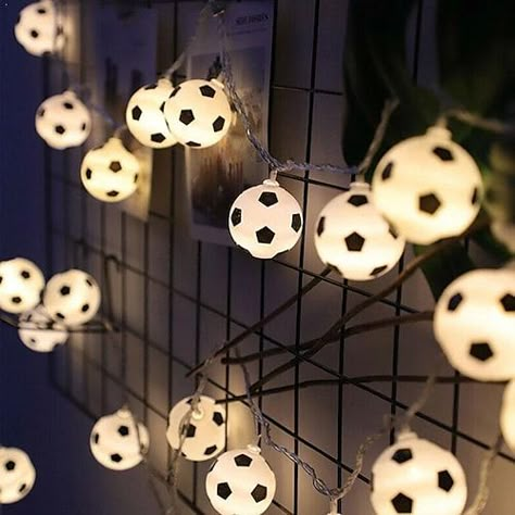 Soccer Bedroom, Soccer Room, Football Rooms, Football Bedroom, Football Diy, String Ball Lights, Led Decoration, Dorm Living Room, Chips Brands