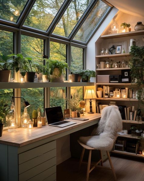 Fresh home office 🌱🤍 📸: @interioryesplz #interioryesplz #desksetup #deskinspo #planterior #urbanjunglebloggers #urbanjungleblog… | Instagram Office With Lounge Area, Sunroom Office, Office Goals, Garden Construction, Interior Design Per La Casa, Home Office Inspiration, Cozy Home Office, Construction Ideas, Food Tech