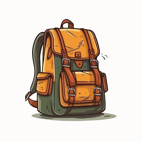 A cartoon backpack with a strap that say... | Premium Vector #Freepik #vector #bagpack #backpack #rucksack #schoolbag 2d Backpack, Backpack Vector, Backpack Illustration, Cartoon Props, Assignment Ideas, Backpack Drawing, Preschool Designs, Backpack Art, Character Game