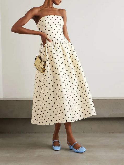 Shop 42 Cool Finds From Net-a-Porter, J.Crew, and Nordstrom | Who What Wear Exclusive Dress, 50s Fashion, Cream Dress, Polka Dot Dress, Dot Dress, Full Skirt, London Fashion Week, Self Portrait, Net A Porter