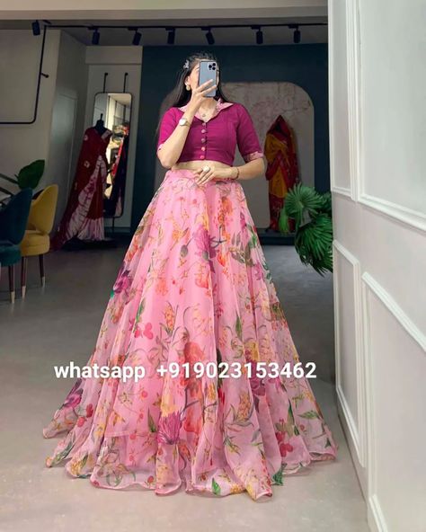 Price: 2299/-❣️ whatsapp us on +919023153462✔️ Organza Floral Print Party Wear Stylish Crop Top Lehenga #OrganzaLehenga #FloralPrint #CropTopLehenga #PartyWearLehenga #StylishLehenga #FloralFashion #DesignerLehenga #FashionForParties #LehengaDesign #OrganzaFashion #PartyOutfit #ChicLehenga #EthnicWear #LehengaStyle #FloralPrintFashion #EveningWear #LehengaCholi #FashionInspiration #OrganzaElegance #PartyGlam #StylishFashion #FloralChic #DesignerWear #GlamorousLehenga #FashionTrends #CropTopS... Floral Lehenga Crop Tops, Organza Crop Top Lehenga, Croptop Lehenga Designs, Organza Choli, Floral Organza Lehenga, Organza Fashion, Elegant Lehenga, Top Lehenga, Stylish Lehenga