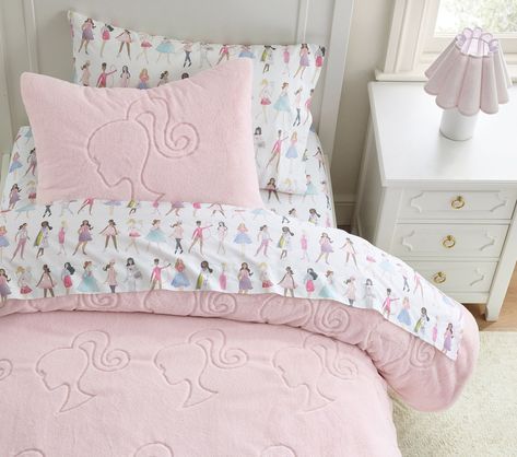 This Barbie™ collab is ✨everything✨ Inspire little ones to dream big with our new collection. #lovemypbk #barbie Barbie Themed Bedroom Ideas, Barbie Room Decor, Faux Fur Comforter, Modern Hacienda, Barbie Bedroom, Fur Comforter, Kids Comforters, Barbie Room, Princess Bedroom