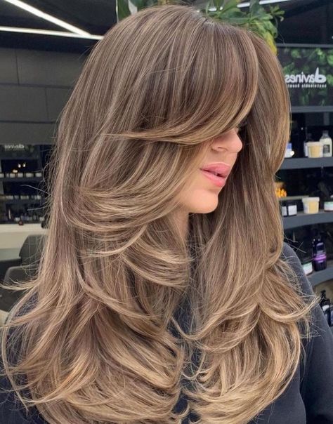 Long Butterfly Cut with Bangs Face Bangs, Wavy Layered Hair, Straight Layered Hair, Dirty Blonde Hair, Hairstyles For Layered Hair, Hair 2024, Long Layered Hair, Haircuts For Long Hair, Long Wavy Hair