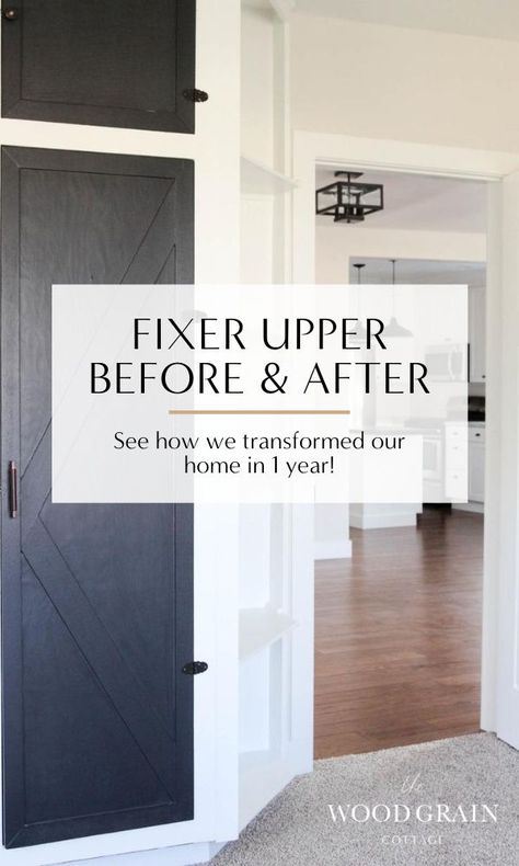 Check out the before and after photos from our fixer-upper home renovation, which included demolition, a full floorplan remodel, and new plumbing, electrical, and exterior. This remodel took us a full year, and we couldn’t be happier with the results! #fixerupper #homeremodel #remodel #reveal 90s Home Remodel Before And After, 1988 Home Remodel, Lake House Remodel Fixer Upper, 1990 House Remodel, Old House Renovation Before And After, Renovation Before And After, Home Renovation Before And After, 90s House Remodel, 90s Home Remodel