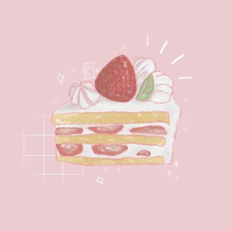 Strawberry Shortcake Reference, Strawberry Shortcake Art Food, Cute Cake Drawing Aesthetic, Strawberry Shortcake Cake Drawing, Strawberry Shortcake Drawing Food, Strawberry Shortcake Drawing Easy, Strawberry Shortcake Doodle, Strawberry Shortcake Sketch, Cute Procreate Drawings Easy