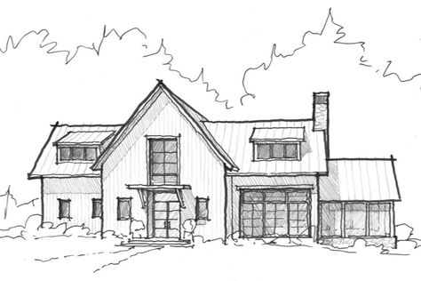 Modern Farmhouse Drawing, Easy Building Sketches, Modern House Drawing Sketches, Easy Architecture Sketch, House Sketch Architecture, House Drawing Sketches, Modern House Sketch, Farmhouse Drawing, Farmhouse Sketch