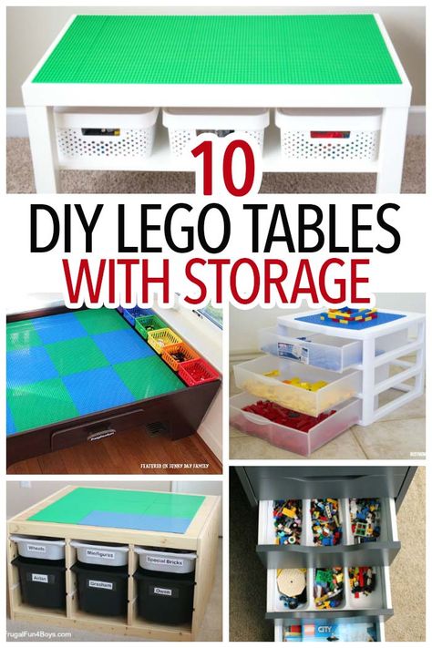 How to Make a LEGO Table with Storage: 10 Easy Solutions Table Lego Diy, Lego Storage Diy, Diy Desk Organization, Lego Tables, Diy Lego Table, Lego Storage Ideas, Table Lego, Lego Table With Storage, Lego Desk