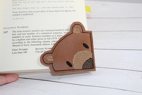 Bear Corner Bookmark Design | Etsy Horse Bookmark, Stitch Bear, Bear Bookmark, Bookmark Design, Face Details, Corner Bookmark, Embroidery Alphabet, Corner Bookmarks, Machine Embroidery Projects