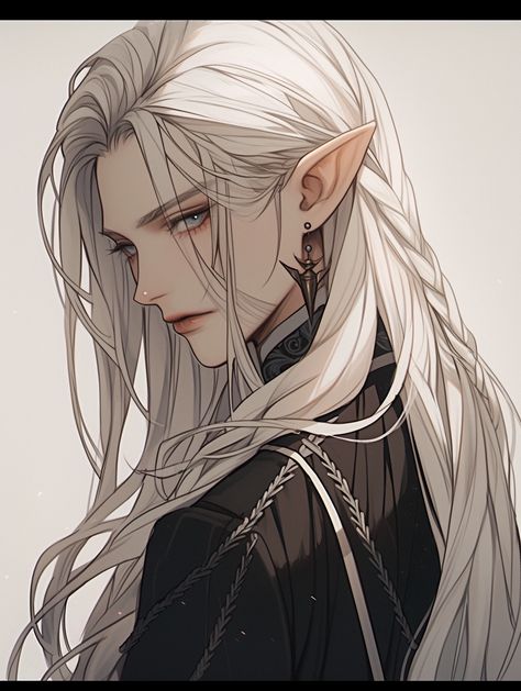 White Haired Elf Male Fantasy Art, Elf Characters Male, White Hair Elf Male, Blonde Elf Male, Elf Male Character Design, Elf Boy Art, Anime Elf Boy, Elf Oc Male, Male Elf Art