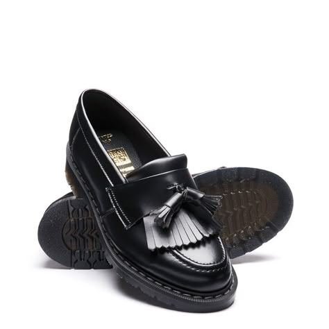 Black Vegan Hi-Shine Tassel Loafer made with a Vegetan upper using Goodyear welted construction with an Airseal Cushioned sole. Handmade in Wollaston, Northamptonshire, England. Solovair Loafers, Monkey Boots, Brogue Boots, Vegan Boots, Shoe Last, Brogue Shoes, Black Vegan, Tassel Loafers, Vegan Shoes