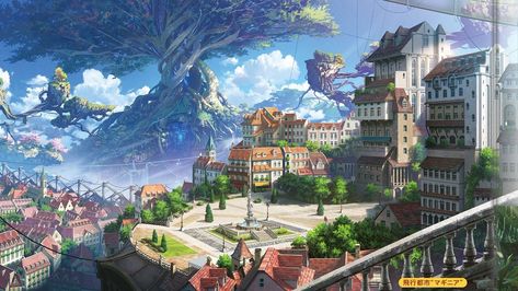 Modern Fantasy City, Lofi Chill, Environment Painting, Fantasy City, Fantasy Places, Modern Fantasy, Landscape Scenery, Fantasy Art Landscapes, 판타지 아트