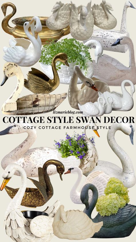 antiques Archives - Liz Marie Blog Swan Decor Vintage, Swan Planter Ideas, Swan Room Decor, Antique Garden Decor, Antique French Decor, Swan Decoration, 50s Decor, Cozy White Cottage, Swan Planter