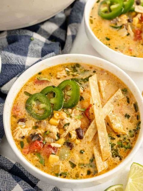 Best Chicken Tortilla Soup, African Peanut Soup, Chicken Soup Recipes Easy, Easy Chicken Soup, Creamy Chicken Tortilla Soup, Chicken Tortilla Soup Recipe, Soup Creamy, Creamy Chicken Recipes, Tortilla Strips