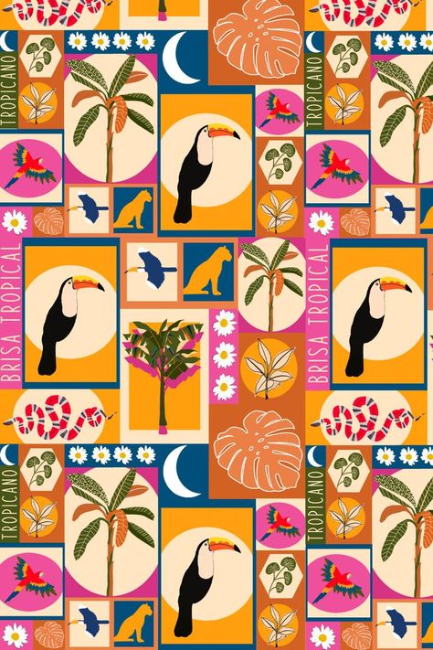 Pattern Illustrations, Wallpaper Seni, Tropical Animals, Arte Inspo, Tropical Art, Tropical Pattern, Pattern Illustration, 로고 디자인, Samba