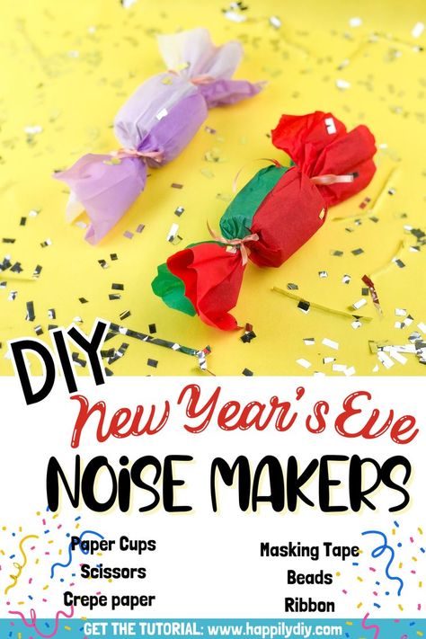 DIY Noise Makers Noisemakers Diy, Diy Noise Makers, Clock Strikes Midnight, January Art, New Years Eve Games, Noise Maker, Ring In The New Year, New Year's Crafts, New Year's Eve Party