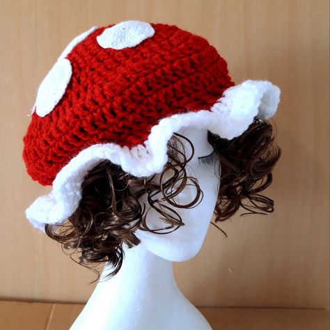 Crochet Mushroom Hat, Hat Aesthetic, Mushroom Hat, Crochet Mushroom, Hat Beret, Crochet Business, Crochet Design Pattern, Crochet Cap, Kawaii Crochet