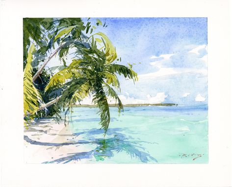 Tree Watercolor Painting, Florida Plants, Palm Trees Painting, Florida Art, Hawaiian Art, Key West Fl, Watercolor Ocean, Watercolour Inspiration, Beach Watercolor