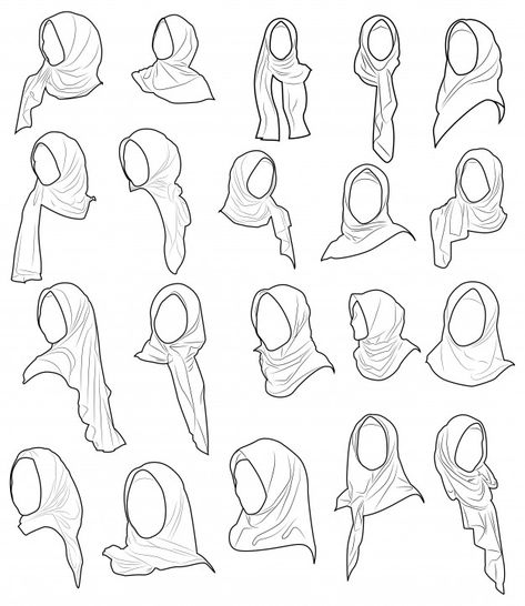 Vector set drawing of muslim woman with ... | Free Vector #Freepik #freevector #freebackground #freelogo #freepeople #freeicon Woman With Hijab, Buku Diy, Hijab Drawing, Fashion Figure Drawing, Stile Hijab, Fashion Illustrations Techniques, Fashion Drawing Sketches, Fashion Drawing Tutorial, Fashion Design Sketchbook