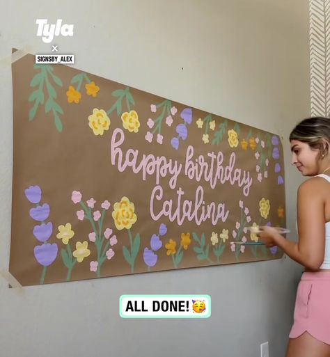 Happy Birthday Brown Paper Sign, Painted Signs On Brown Paper, Happy Birthday Sign Diy Poster, Happy Birthday Signs Diy, Diy Birthday Poster, Diy Happy Birthday Sign, Birthday Signs Diy, Birthday Signs Diy Poster, Painted Banner Ideas