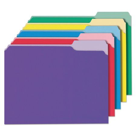 Universal File Folders, 1/3 Cut Single-Ply Top Tab, Letter, Assorted, 100/Box -UNV10506 Recycle Interior, Office Organization Business, Office Organization Files, Hanging Folders, Hanging File Folders, File Organization, Hanging Files, File Folders, Documents Organization