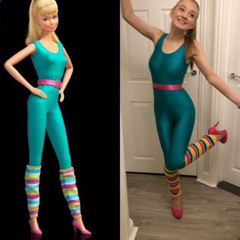 Toy Story Barbie Costume Jazzercise Barbie Costume, Toy Story Fancy Dress Adult, Pixar Costume Ideas, Barbie Costume Toy Story, Barbie Toy Story Costume, Toy Story Costume Adult, Toy Story Characters Costumes, Disney Adult Costume, Toy Story Barbie Costume