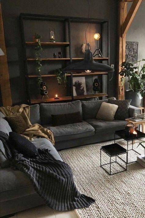 Black Living Room Decor, Dark Living Rooms, Dark Home Decor, Black Living Room, Style Deco, Ideas Living Room, Decor Minimalist, Living Room Decor Apartment, Living Room Inspo