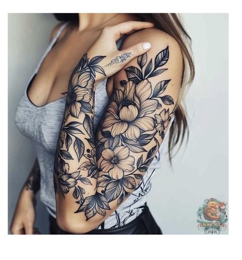 Tatoos Woman Mandala, Right Arm Sleeve Tattoo For Women, Womens Arm Tattoos Sleeve, Mandala Sleeve Tattoos For Women, Flower Forearm Sleeve, Heaven Tattoos Women, Shoulder To Arm Tattoos For Women, Outer Forearm Tattoos Women, Floral Half Sleeve Tattoo