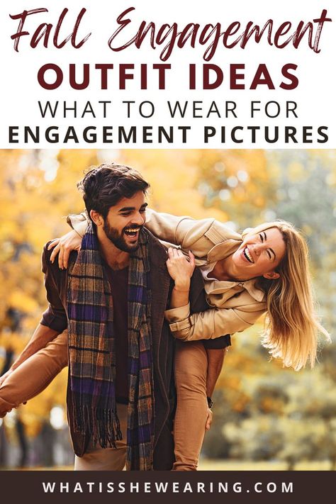 what to wear for fall engagement photos November Engagement Pictures, Engagement Photos Woods, Fall Engagement Photos Ideas, Dresses For Engagement Pictures, Engagement Party Guest, Fall Engagement Pictures Outfit, Fall Engagement Parties, Fall Photo Outfits, Fall Engagement Outfits