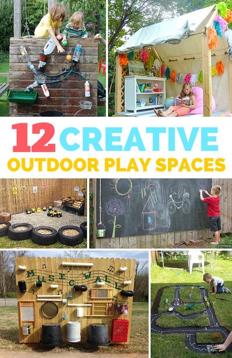 12 Creative Outdoor Play Spaces for Kids. So many fun and unique backyard play ideas for kids! Backyard Play Ideas, Play Ideas For Kids, Unique Backyard, Outdoor Play Spaces, Play Outside, Backyard Playground, Play Spaces, Backyard Play, Play Ideas