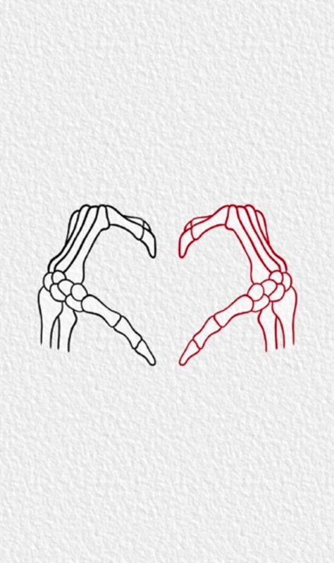 Matching Couple Tattoos Skeleton, Childhood Bff Tattoos, The Lovers Tattoo Ideas, Matching Tattoos Outline, Tattoo Ideas For Female Best Friends, Horror Themed Best Friend Tattoos, Best Friend Duo Tattoos, Unique Tattoos For Friends, Non Cheesy Couple Tattoos