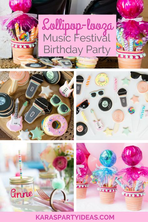 Lollipop-looza Music Festival Birthday Party via KarasPartyIdeas - KarasPartyIdeas.com Musical Festival Birthday Party, Kids Music Festival Party, Festival First Birthday Party, Music Festival Themed Birthday Party, Music Festival Birthday Party Kids, Palooza Party Ideas, Lollapalooza Party Theme, Kids Festival Party Ideas, Festival Themed Party Birthday